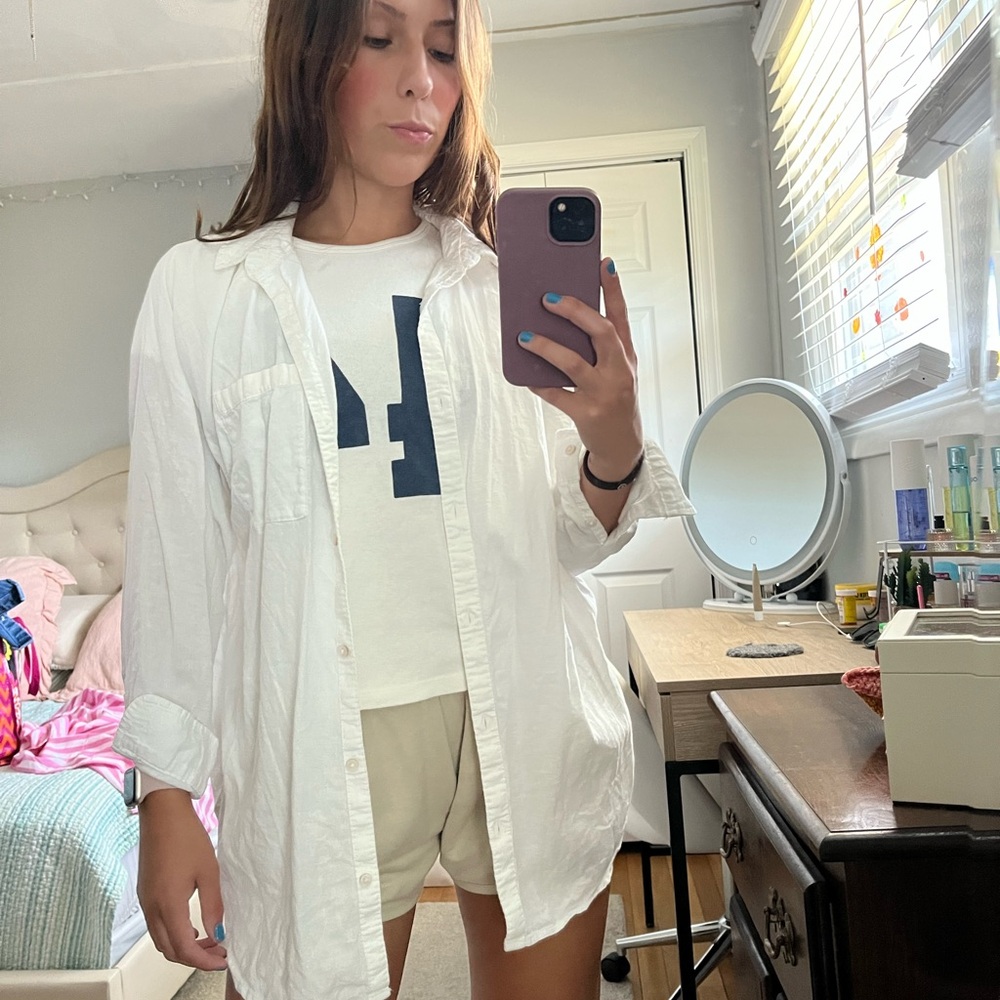Aerie White Button-Up Shirt